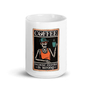 coffee drinking skelelton ,coffee because murder is wrong   ,retro  coffee drinking skeleton mug ,ceramic coffee mug ,90s horror mug gift