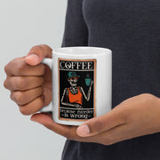 coffee drinking skelelton ,coffee because murder is wrong   ,retro  coffee drinking skeleton mug ,ceramic coffee mug ,90s horror mug gift
