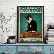 time spent with cats is never  wasted ,black cat  wall poster , Black Cat Wall Art - Black Cat Print -Black Cat Artwork - Home Decor