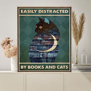 easily distracted by cats and books  cat-poster , Black Cat Wall Art - Black Cat Print -Black Cat Artwork - Home Decor