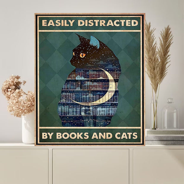 easily distracted by cats and books  cat-poster , Black Cat Wall Art - Black Cat Print -Black Cat Artwork - Home Decor