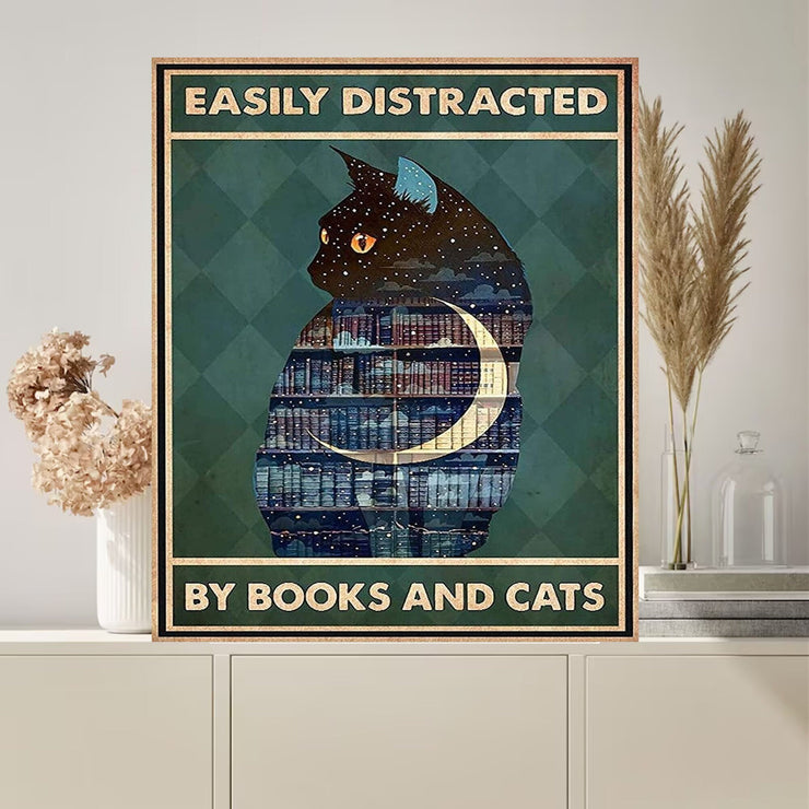 easily distracted by cats and books  cat-poster , Black Cat Wall Art - Black Cat Print -Black Cat Artwork - Home Decor