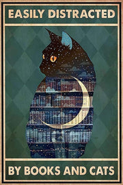easily distracted by cats and books  cat-poster , Black Cat Wall Art - Black Cat Print -Black Cat Artwork - Home Decor