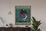easily distracted by cats and books  cat-poster , Black Cat Wall Art - Black Cat Print -Black Cat Artwork - Home Decor