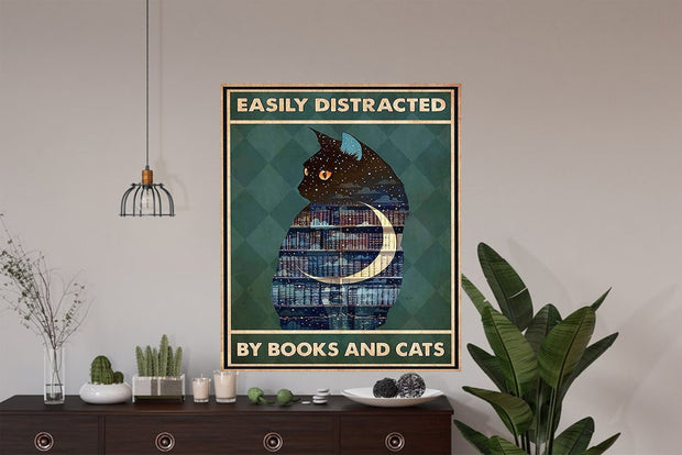 easily distracted by cats and books  cat-poster , Black Cat Wall Art - Black Cat Print -Black Cat Artwork - Home Decor