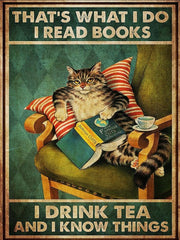 i drink tea read books and know things cat-poster , Black Cat Wall Art - Black Cat Print - -Black Cat Artwork - Home Decor