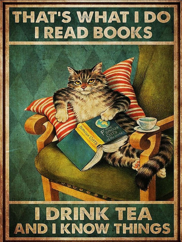 i drink tea read books and know things cat-poster , Black Cat Wall Art - Black Cat Print - -Black Cat Artwork - Home Decor