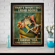 i drink tea read books and know things cat-poster , Black Cat Wall Art - Black Cat Print - -Black Cat Artwork - Home Decor