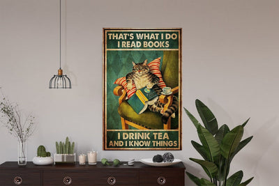 i drink tea read books and know things cat-poster , Black Cat Wall Art - Black Cat Print - -Black Cat Artwork - Home Decor