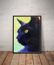 black cat portrait  , Black Cat Wall Art - Black Cat Print -Black Cat Artwork - Home Decor
