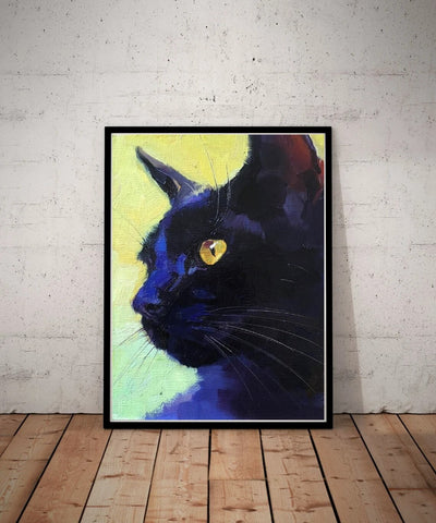 black cat portrait  , Black Cat Wall Art - Black Cat Print -Black Cat Artwork - Home Decor