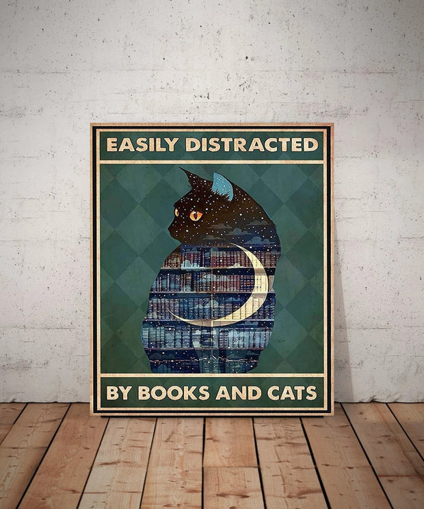 easily distracted by cats and books  cat-poster , Black Cat Wall Art - Black Cat Print -Black Cat Artwork - Home Decor