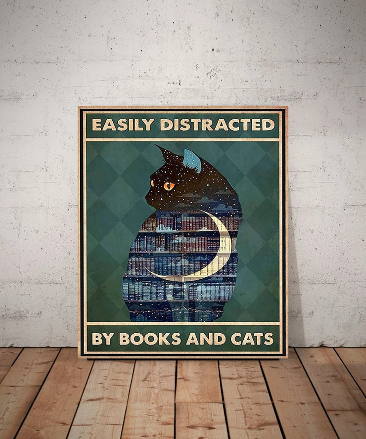 easily distracted by cats and books  cat-poster , Black Cat Wall Art - Black Cat Print -Black Cat Artwork - Home Decor