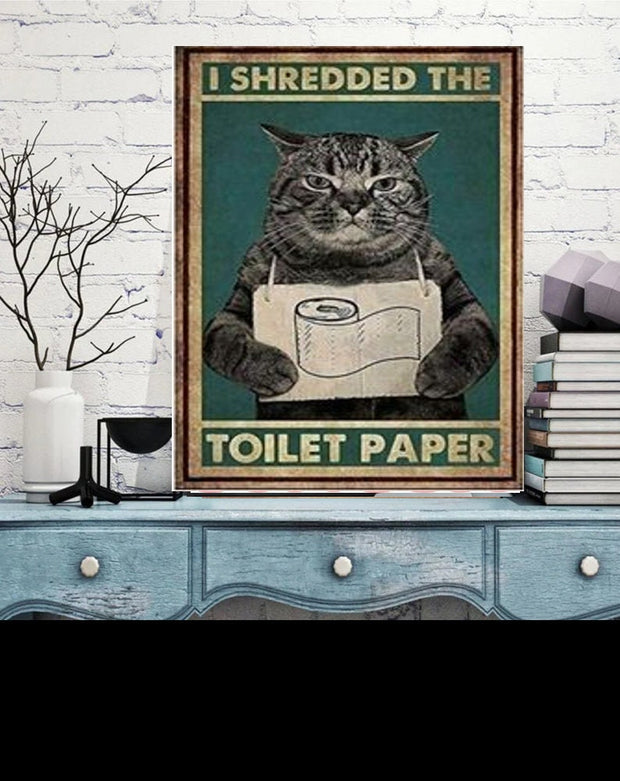 I  shredded the toilet paper grey tabby cat black cat, cat-poster , Black Cat Wall Art - Black Cat Print - Black Cat Artwork - Home Decor