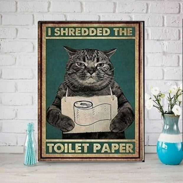 I  shredded the toilet paper grey tabby cat black cat, cat-poster , Black Cat Wall Art - Black Cat Print - Black Cat Artwork - Home Decor