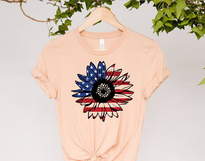 America Sunflower Shirt, USA Flag Flower T Shirt, Gift For American, 4th Of July Flag Graphic T-Shirt, Freedom TShirt,