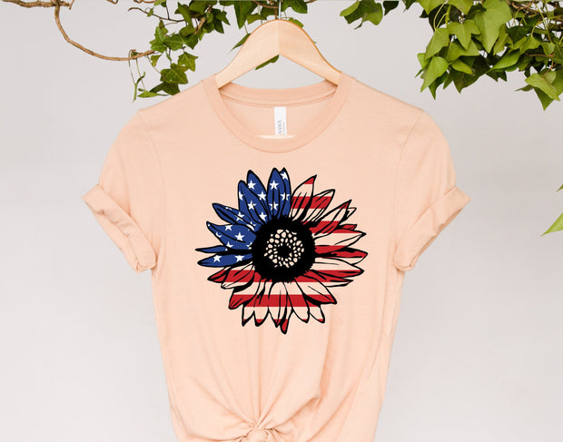 America Sunflower Shirt, USA Flag Flower T Shirt, Gift For American, 4th Of July Flag Graphic T-Shirt, Freedom TShirt,