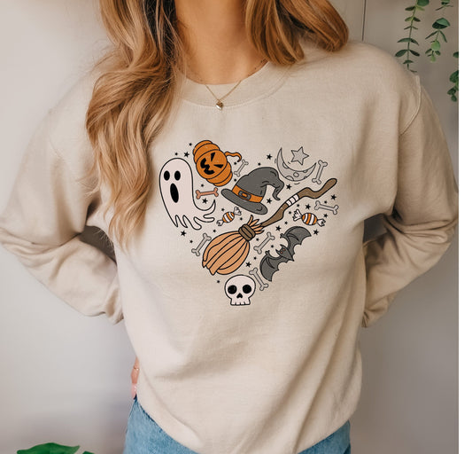 Halloween Doodles Heart Shirt, Cute Ghost Shirt, Floral Halloween Shirts, Pumpkin Tees, Halloween Bats Tshirt, Flower Halloween Shirt