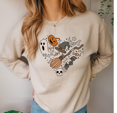 Halloween Doodles Heart Shirt, Cute Ghost Shirt, Floral Halloween Shirts, Pumpkin Tees, Halloween Bats Tshirt, Flower Halloween Shirt