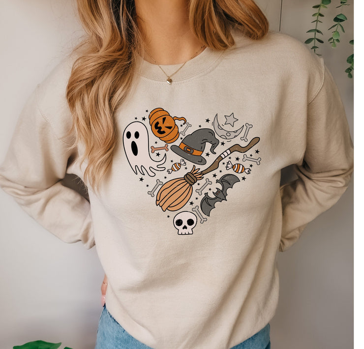 Halloween Doodles Heart Shirt, Cute Ghost Shirt, Floral Halloween Shirts, Pumpkin Tees, Halloween Bats Tshirt, Flower Halloween Shirt