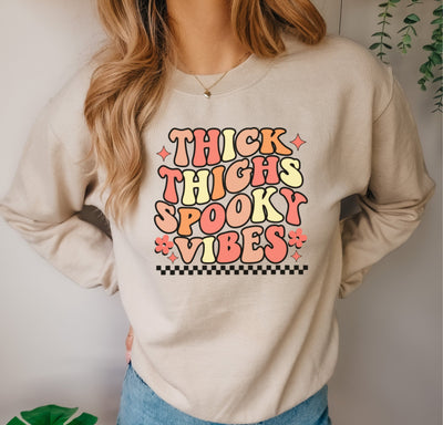 Thick Thighs and Spooky Vibes Sweatshirt,Funny Halloween Sweatshirt, Halloween Party Sweatshirt, Spooky Season,spooky vibes