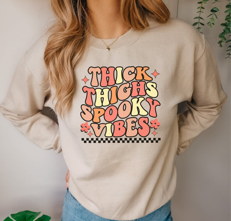 Thick Thighs and Spooky Vibes Sweatshirt,Funny Halloween Sweatshirt, Halloween Party Sweatshirt, Spooky Season,spooky vibes