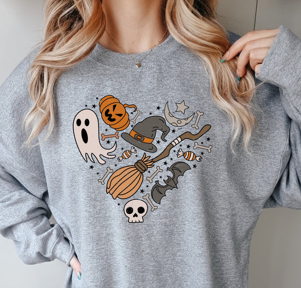 Halloween Doodles Heart Shirt, Cute Ghost Shirt, Floral Halloween Shirts, Pumpkin Tees, Halloween Bats Tshirt, Flower Halloween Shirt