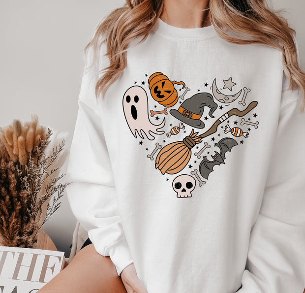 Halloween Doodles Heart Shirt, Cute Ghost Shirt, Floral Halloween Shirts, Pumpkin Tees, Halloween Bats Tshirt, Flower Halloween Shirt