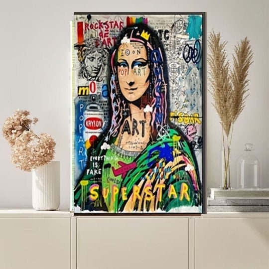 Mona Lisa Graffiti Art Print | Original Oil Painting Poster | Vintage Wall Art | Unique Gift for Art Lovers