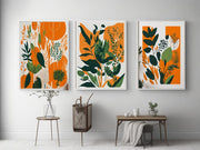 Boho Botanical Print, Orange and Green Abstract Botanical Flowers Print, Abstract Floral Wall Art,botanical print