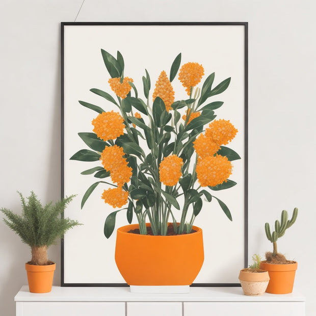 Boho Botanical Print, Orange and Green Abstract Botanical  prints Flowers , Abstract Floral Wall Art