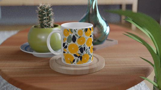 orange fruit mug, citrus fruits mug , ceramic fruit mug , orange coffee mug , pressed orange floral mug