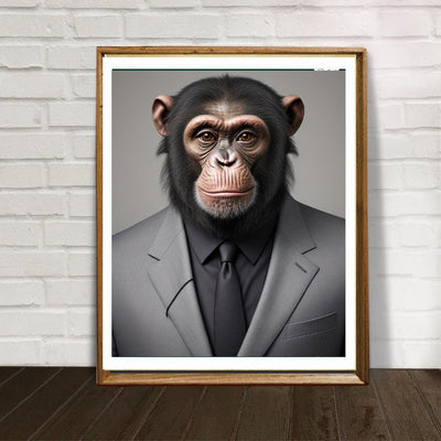 chimpanzee in a suit ,chimp in clothing ,chimp  Wall Art  Poster, chimp  Print  unframed,  animal wall art