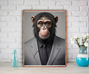 chimpanzee in a suit ,chimp in clothing ,chimp  Wall Art  Poster, chimp  Print  unframed,  animal wall art