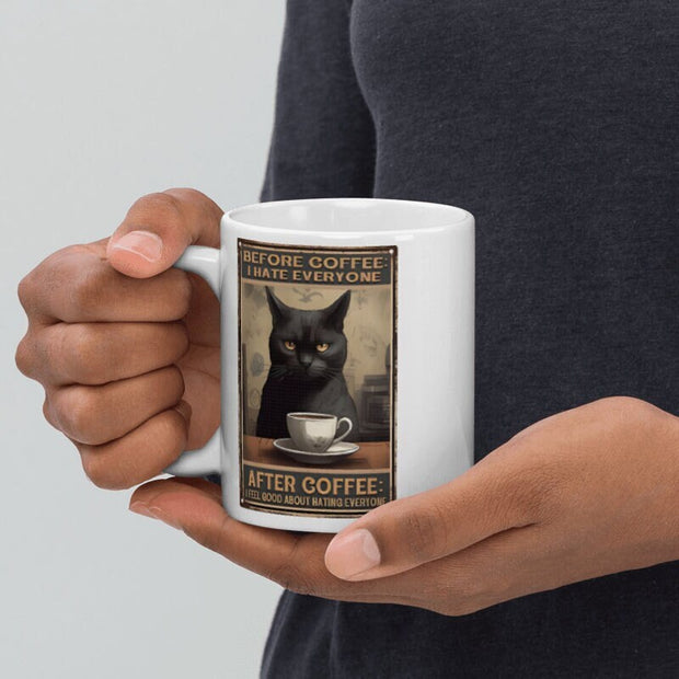 before coffee i hate everyone after coffee i feel better about it ,i hate people cat mug,Black Cat coffee,gift for cat lover,cat lover Gifts