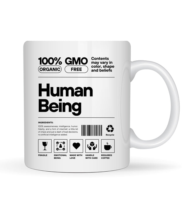 100% human being mug,human being label,funny ceramic coffee mug