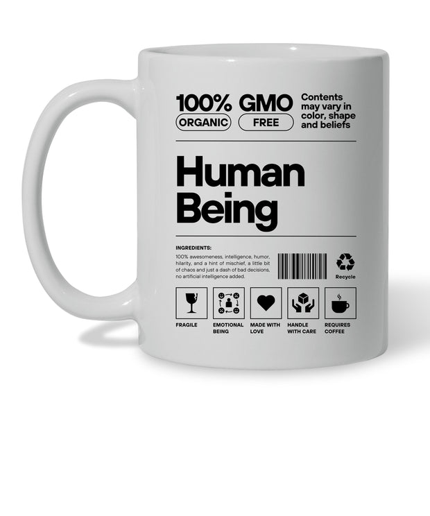 100% human being mug,human being label,funny ceramic coffee mug