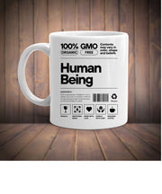 100% human being mug,human being label,funny ceramic coffee mug