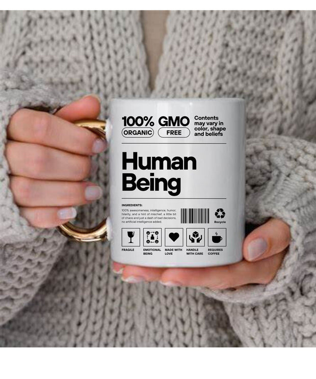 100% human being mug,human being label,funny ceramic coffee mug