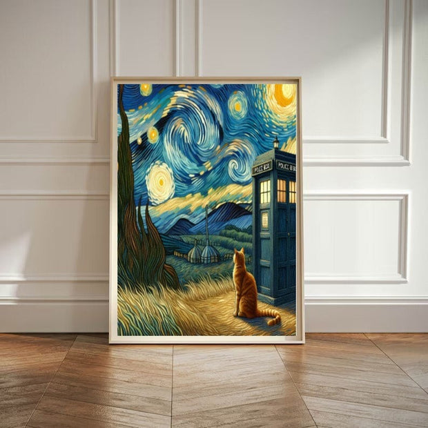 Van Gogh with  tardis starry night   print,van goth starry Poster |  |  ,  van goth  Wall Art
