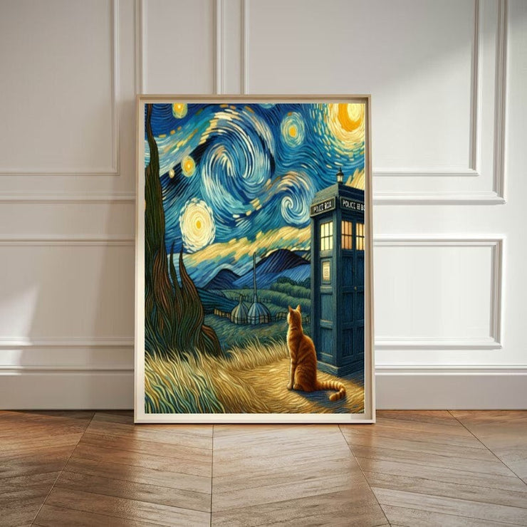 Van Gogh with  tardis starry night   print,van goth starry Poster |  |  ,  van goth  Wall Art