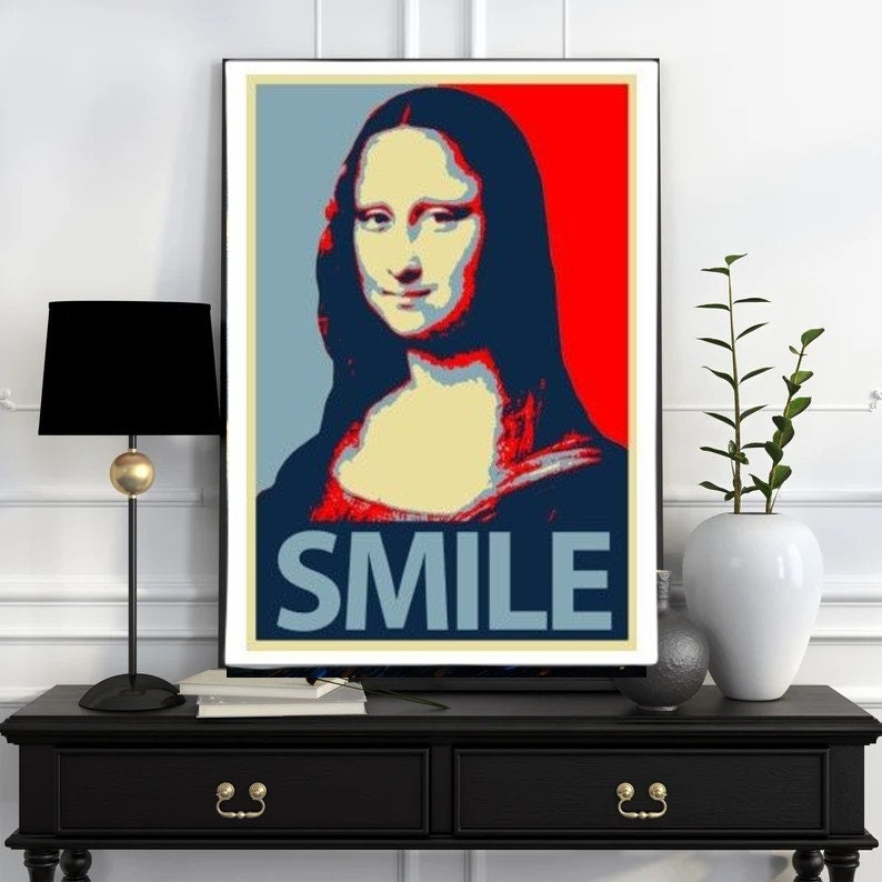Mona Lisa smile  Print, Original Oil Painting  de vinci Portrait Poster, Vintage Wall Art, Unique Gift