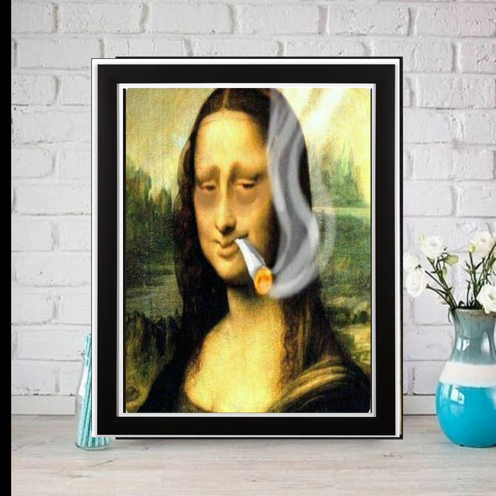 Mona Lisa smoking a joint  print, Original Oil Painting  de vinci Portrait Poster, Vintage Wall Art, Unique Gift