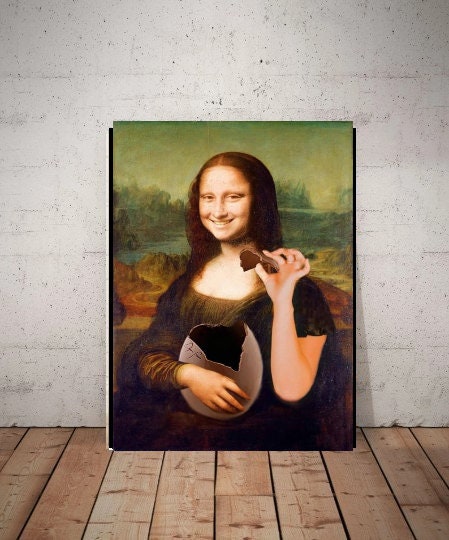 Mona Lisa with easter egg , Original Oil Painting  de vinci Portrait Poster, Vintage Wall Art, Unique Gift