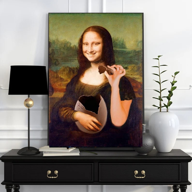 Mona Lisa with easter egg , Original Oil Painting  de vinci Portrait Poster, Vintage Wall Art, Unique Gift
