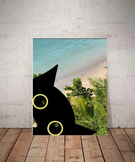 peeking black cat  poster , Black Cat Wall Art - Black Cat Print -Black Cat Artwork - Home Decor,gift for cat lovers