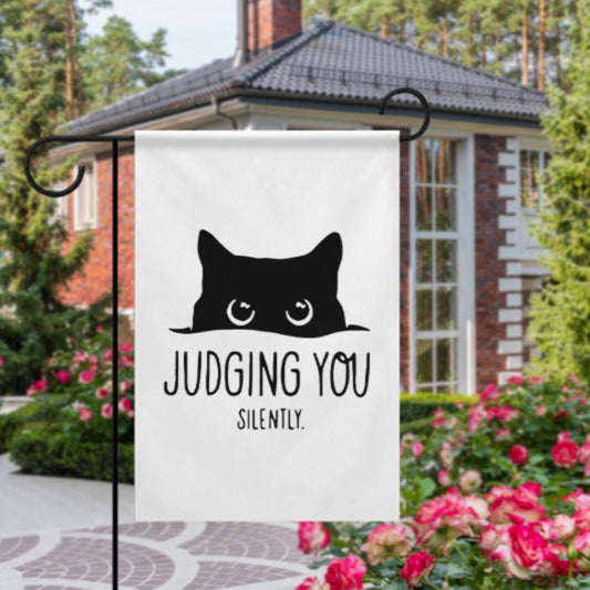 pet cat  garden flag , judging you silently cat garden flag,  Double Sided garden  Cat Flag, Black Cat flag , Kitty Garden Flag