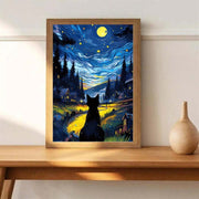 Van Goth Starry Night with black cat print,   van goth starry Night Poster | Starry Night Canvas |    cat-poster,  van goth  Wall Art