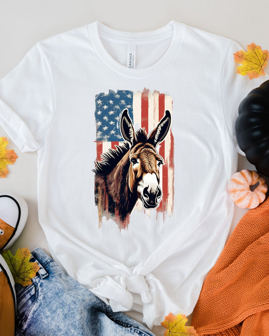 Patriotic Donkey T-Shirt, Animal patriotic Donkey T-Shirt, American Flag Print, USA Themed Animal Graphic Tee, 4th of July shirt