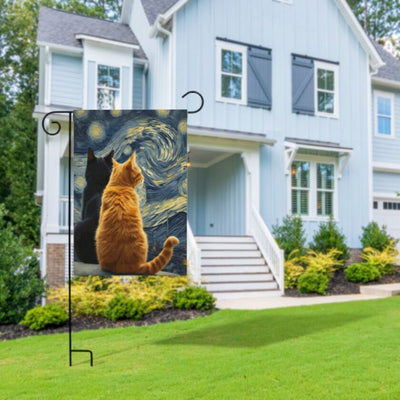 black cat  garden flag ,starry night cat garden  Yard Flags Double Sided, Cat Garden Flag, Black Cat flag , Kitty Garden Flag,van goth flag